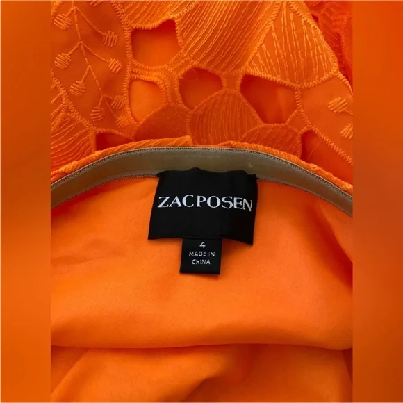 Zac Posen Dress Mini Floral Embroidered One-Shoulder Apricot Dress Size 4 - Picture 12 of 16